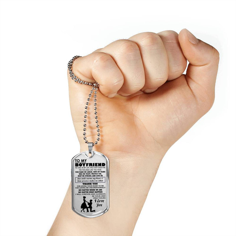 Boyfriend Dog Tag Military Ball Chain - To My Boyfriend Quotes Pendant Necklace From Girlfriend - Anniversary Presents For Love Birthday Gag Gifts For Fiance Man
