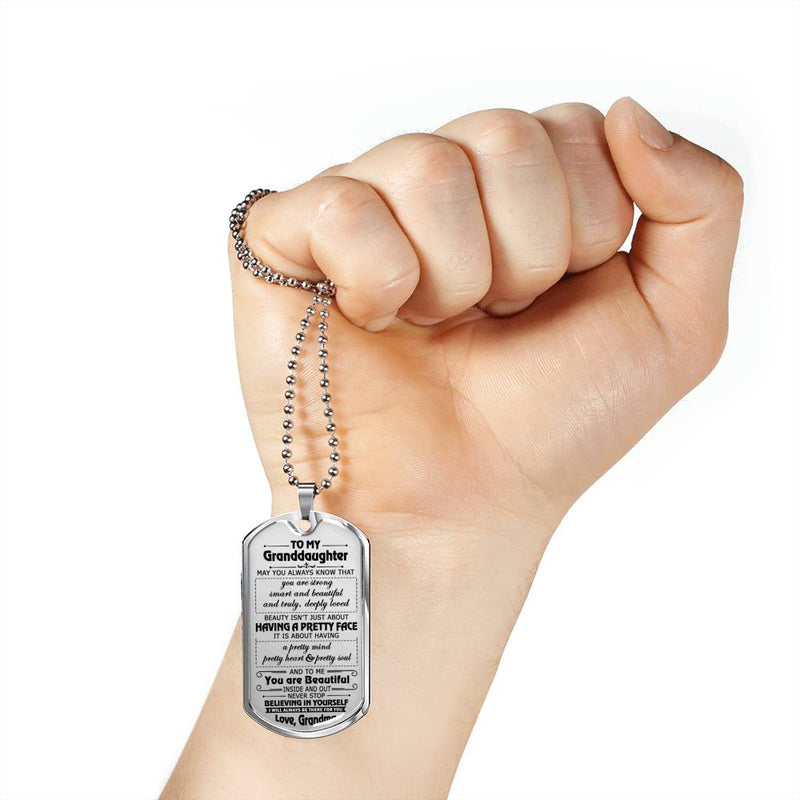 Granddaughter Necklace From Grandma, Nana - To My Granddaughter Personalized Dog Tag - Grandmother Granddaughter Gifts Birthday Gag Gift For Your Little Girl