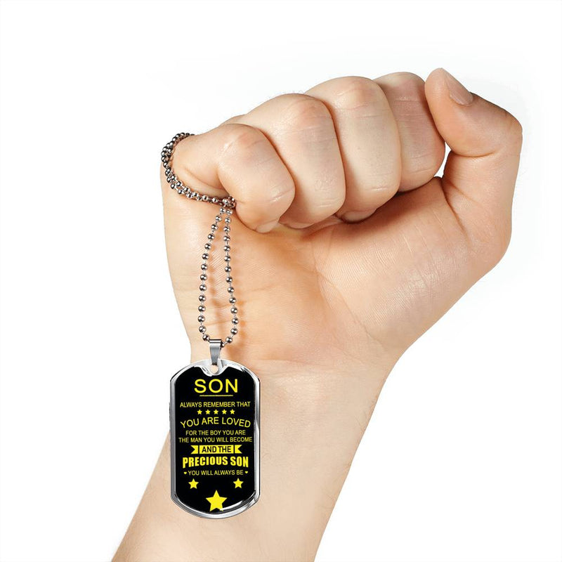 Dad To My Son Dog Tag Necklaces - Always Remember That You Are Loved Quotes From Father - Anniversary Christmas Birthday Gifts For Little Boys