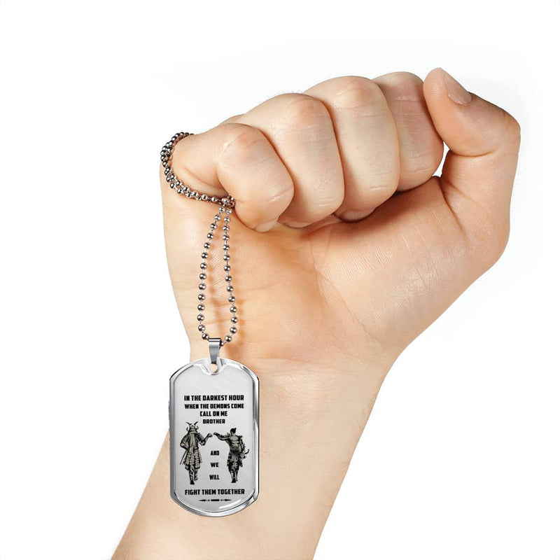 CHISIDE Brother Dog Tag Military - Samurai Necklace Dog Tags For Men - We Will Fight Them Together Pendant Necklace Personalized Birthday Gifts For Brothers