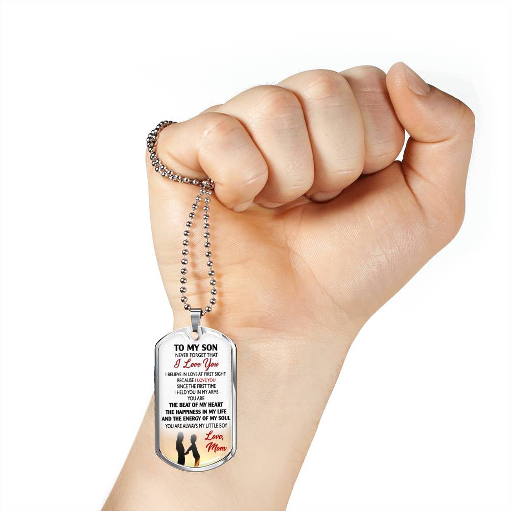 I Love You Son Necklace Dog Tag Custom Silver Gold - You Are The Beat Of My Heart From Mom - Mother And Child Pendant Perfect Gag Gifts With Box