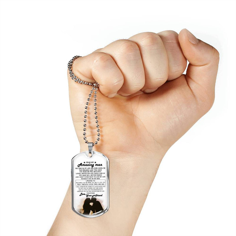 Dear Amazing Man Dog Tag Military Ball Chain - I Love You Quotes Pendant Necklace Custom - Happy Birthday Gifts For Your Love Man