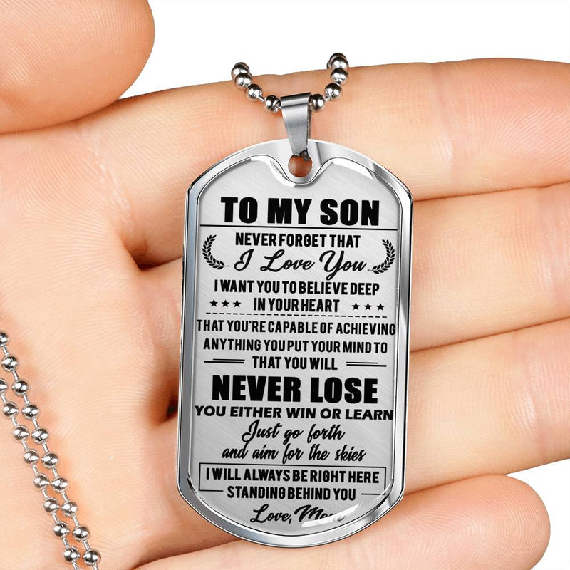 Son Dog Tag Military Custom Love Mom - Mother And Son Quotes Pendant - Anniversary Graduation Birthday Gifts For Little Boy, Teen Boy, Child