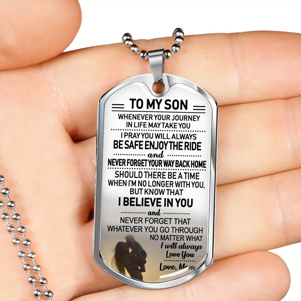 CHISIDE Son Gifts From Mom - I Believe In You Dog Tag Pendant - Mother To My Son Gifts