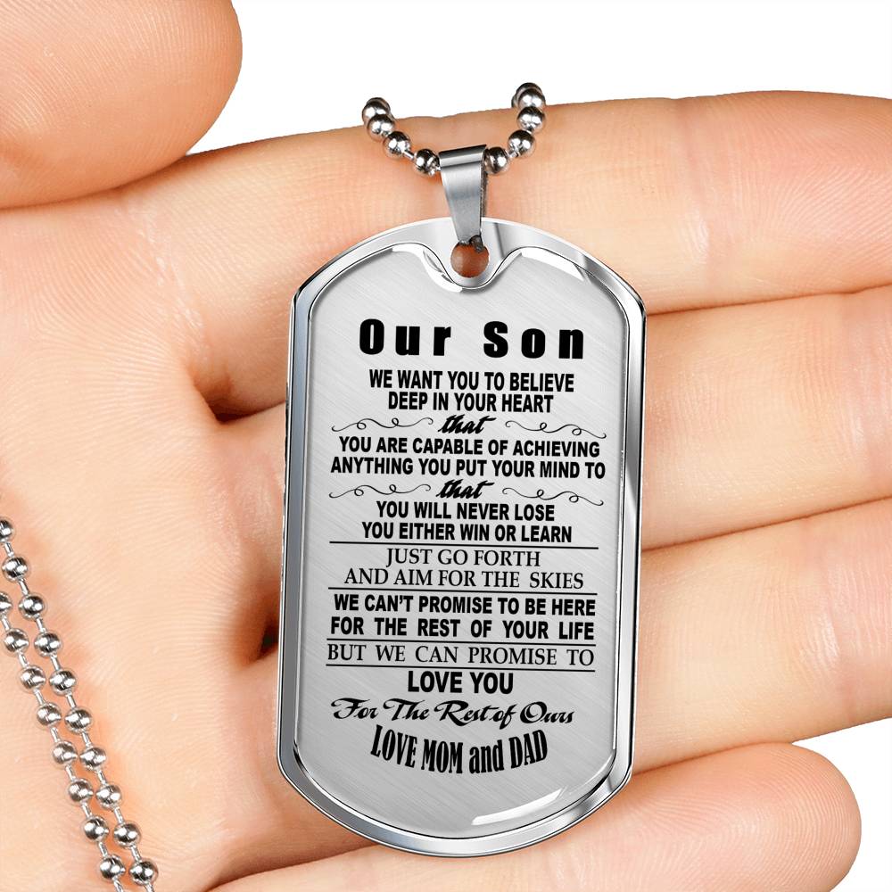 Son Dog Tag Personalized From Mom Dad - Your Will Never Lose Quotes Necklace Chain Gag Gift Stainless Steel