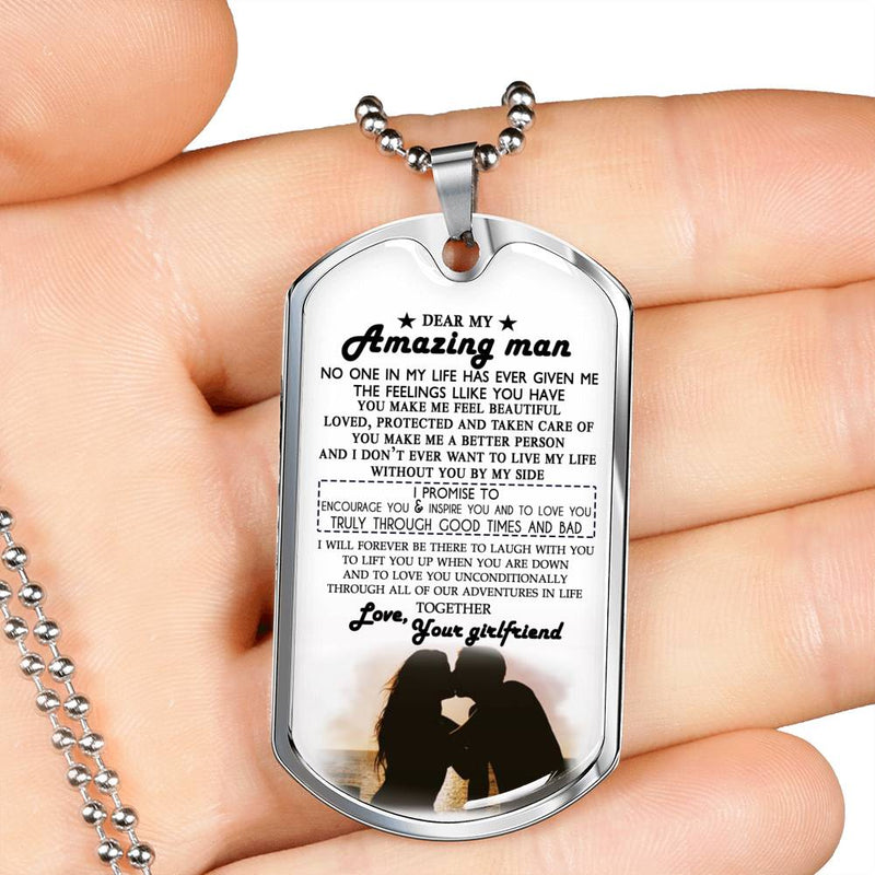 Dear Amazing Man Dog Tag Military Ball Chain - I Love You Quotes Pendant Necklace Custom - Happy Birthday Gifts For Your Love Man