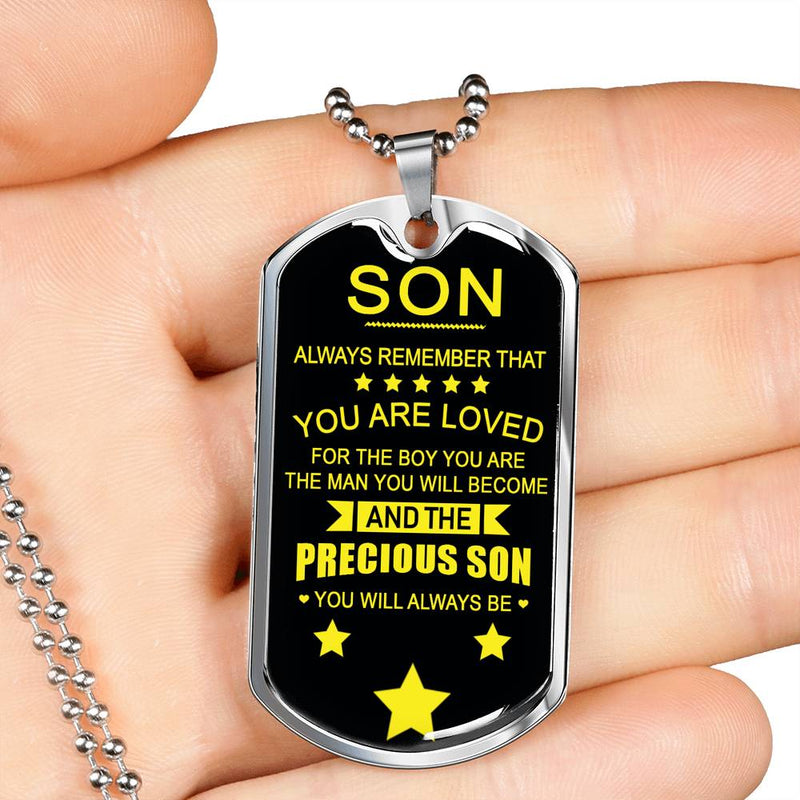 Dad To My Son Dog Tag Necklaces - Always Remember That You Are Loved Quotes From Father - Anniversary Christmas Birthday Gifts For Little Boys