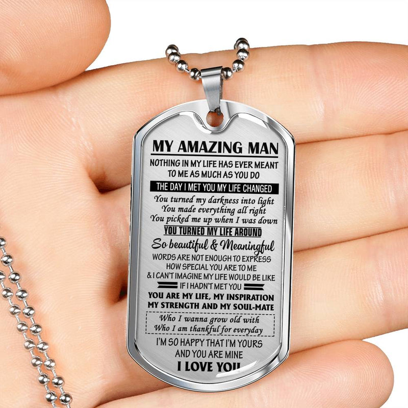 My Amazing Man Pendant Necklace Customized - I Love You Quotes Dog Tag Military