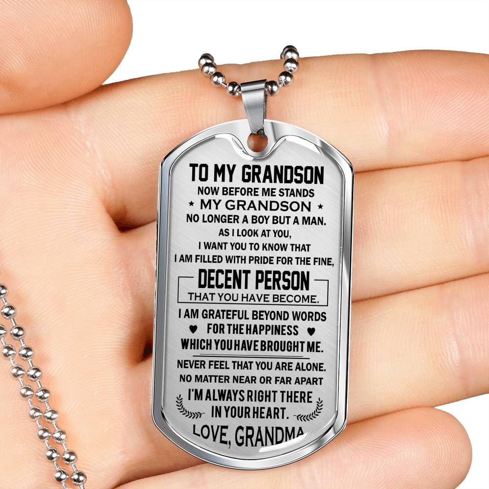 Grandson Dog Tag Military From Grandma - Never Feel That You Are Alone Necklace Custom Xmas Birthday Gift For Child