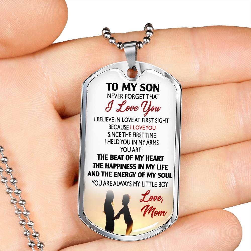 I Love You Son Necklace Dog Tag Custom Silver Gold - You Are The Beat Of My Heart From Mom - Mother And Child Pendant Perfect Gag Gifts With Box