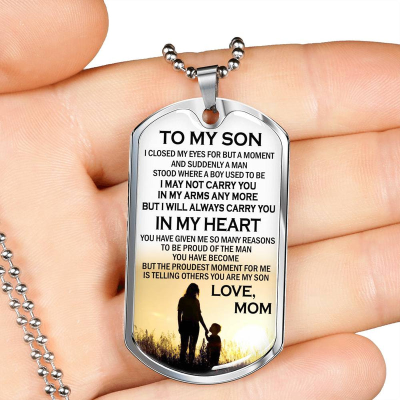 CHISIDE Son Birthday Gifts From Mom - To My Son Personalized Necklace, You Are My Son Quotes Dog Tag Military - Amazing Gag Gift for Your Son, Little Boys