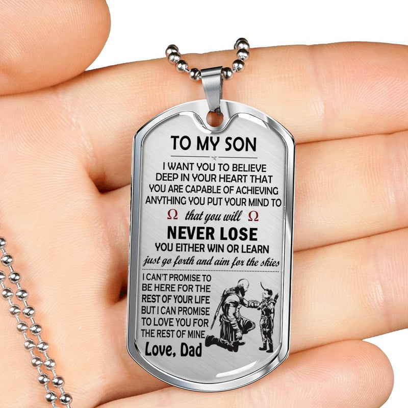 Son Miliary Dog Tag Personalized From Father - Believe Deep In Your Heart Necklace Chain - Son Graduation Gifts Birthday Christmas Gag Gift Pendant Jewelry Silver/Gold