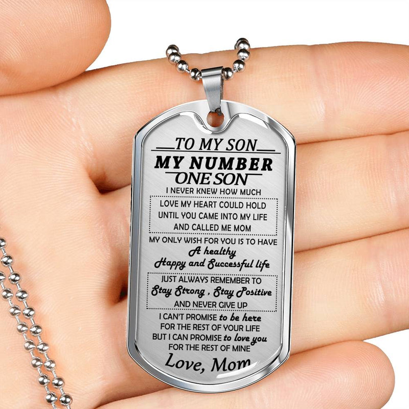 My Number One Son Dog Tag Military Ball Chain - To My Son Quotes Pendant Necklace From Mom - Anniversary Presents For Little Boy Birthday Gag Gifts For Kids