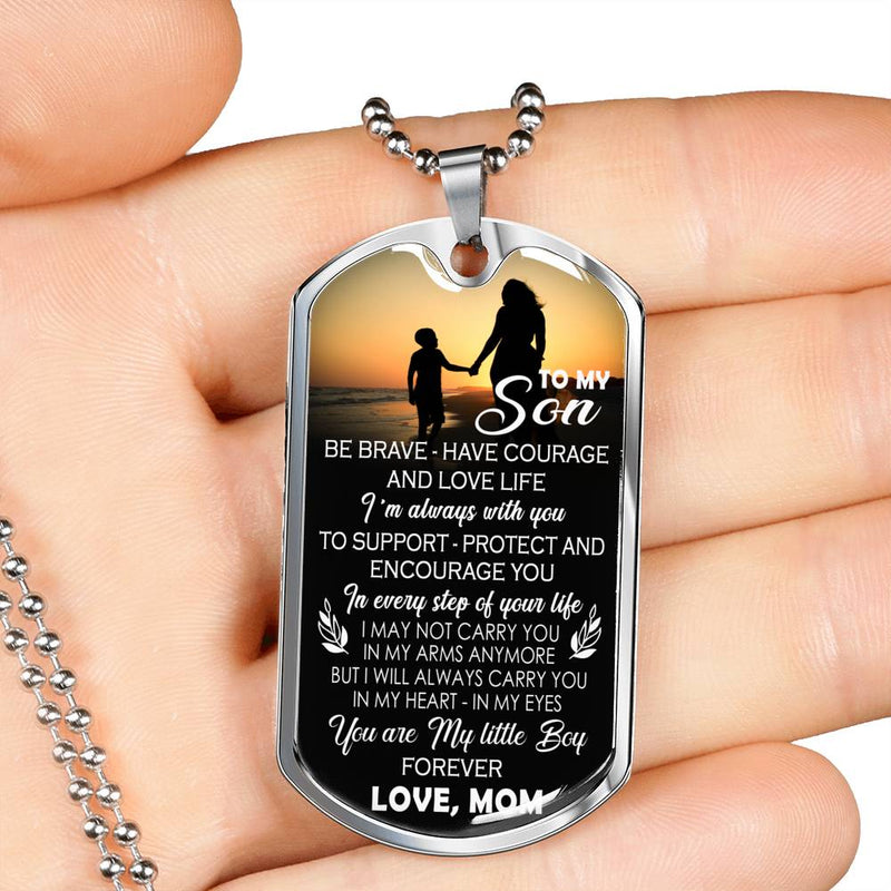 My Son Dog Tag Military Love Mom - You Are My Little Boy Pendant Necklace Chain