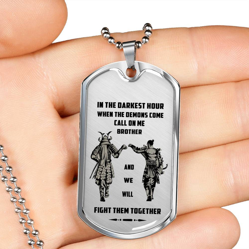 CHISIDE Brother Dog Tag Military - Samurai Necklace Dog Tags For Men - We Will Fight Them Together Pendant Necklace Personalized Birthday Gifts For Brothers