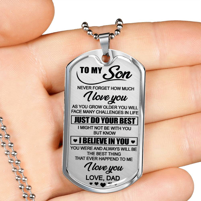 Son Dog Tag Necklace Custom From Dad - I Love You Quotes From Dad Father - Unique Birthday Xmas Gifts For Teen Boy, Child