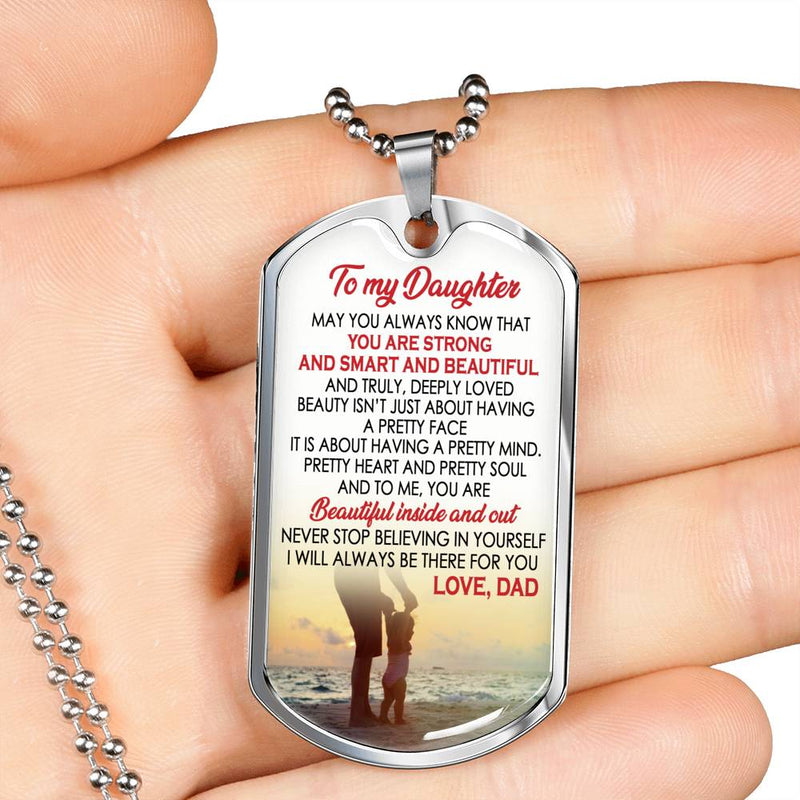 Daughter Anniversary Gifts - You Are Strong Smart Beautiful Quotes Dog Tag Chain