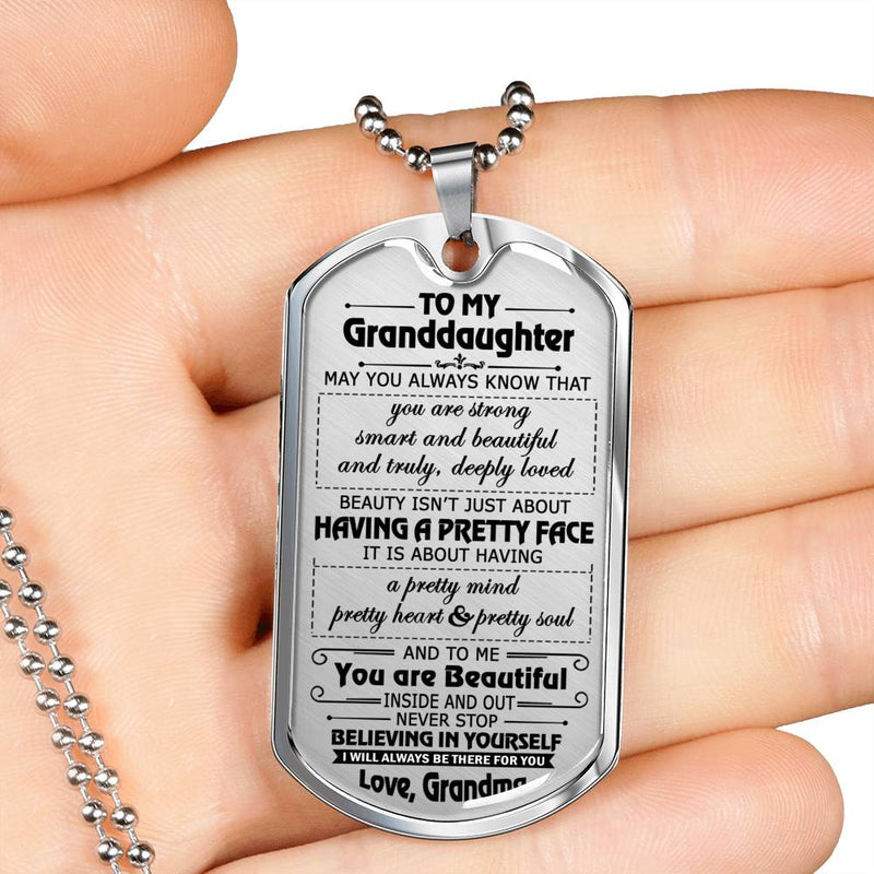 Granddaughter Necklace From Grandma, Nana - To My Granddaughter Personalized Dog Tag - Grandmother Granddaughter Gifts Birthday Gag Gift For Your Little Girl