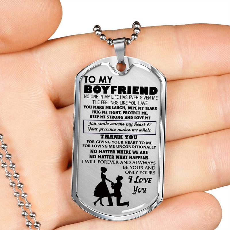 Boyfriend Dog Tag Military Ball Chain - To My Boyfriend Quotes Pendant Necklace From Girlfriend - Anniversary Presents For Love Birthday Gag Gifts For Fiance Man