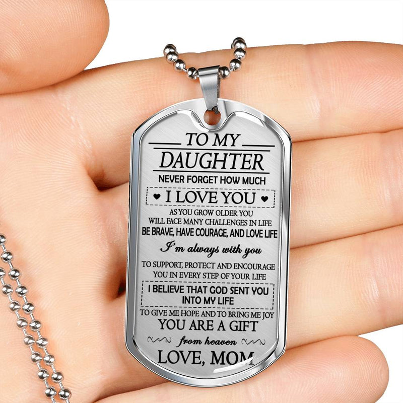 Daughter Gifts From Mom - I Love You Quotes Dog Tag Pendant Inspirational - Happy Birthday Gift For Little Girl, Mother And Child Necklace