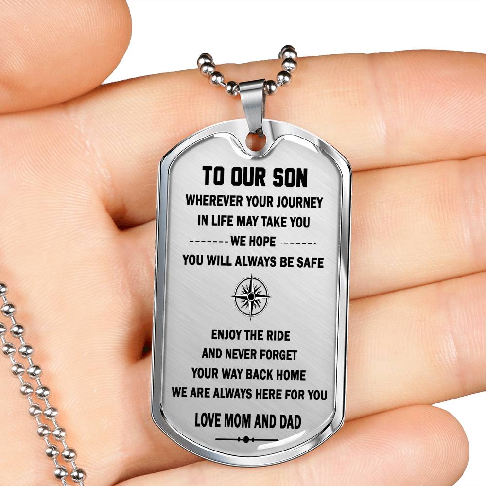 To Our Son Necklace Dog Tag Military From Dad And Mom - We Hope You Always Be Safe Quotes Pendant Birthday Gifts For Little Boy