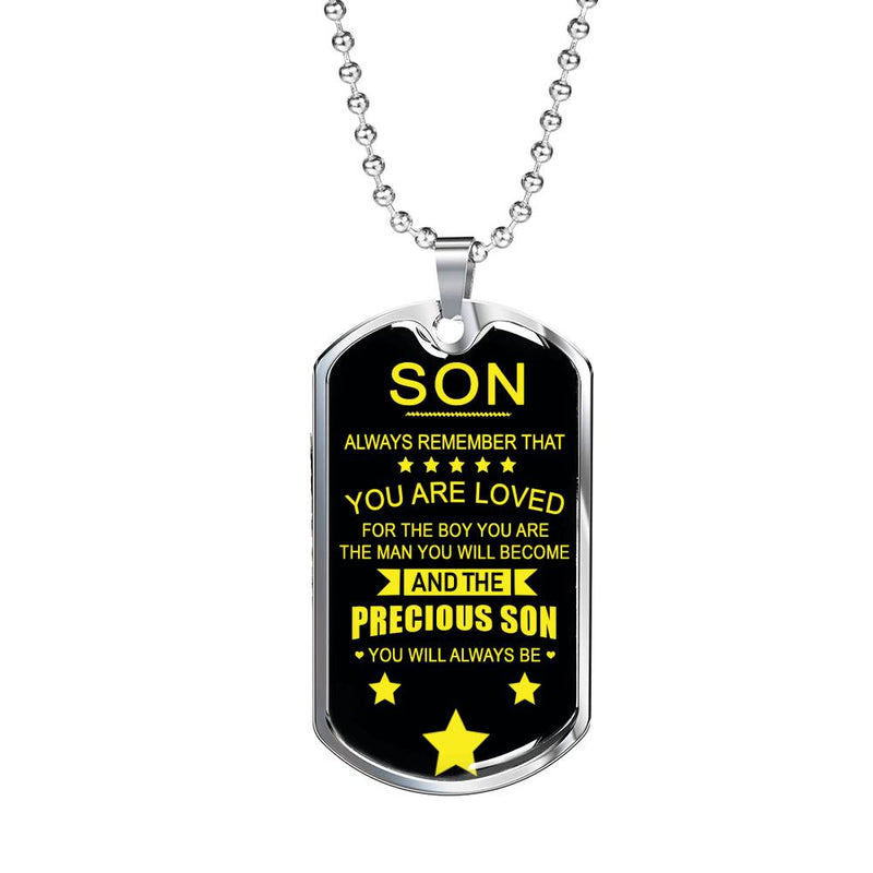 Dad To My Son Dog Tag Necklaces - Always Remember That You Are Loved Quotes From Father - Anniversary Christmas Birthday Gifts For Little Boys