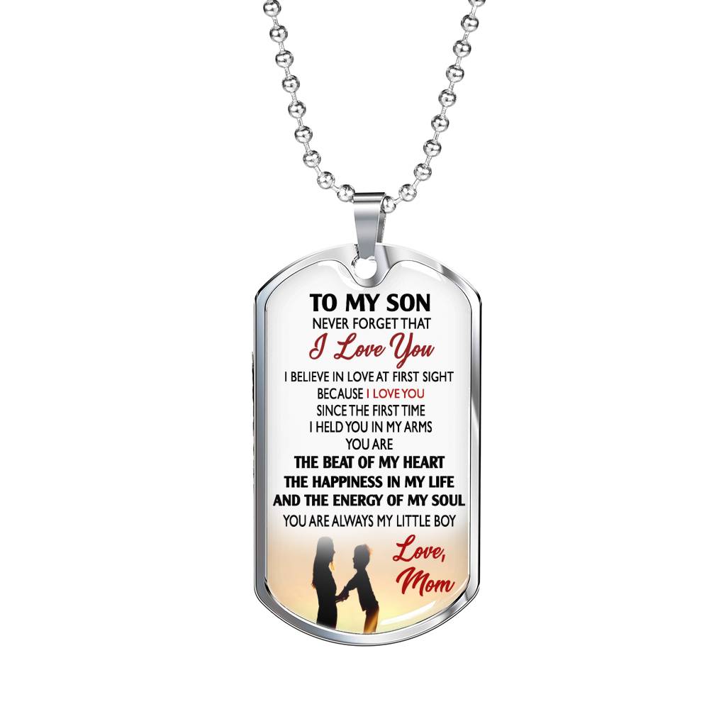 I Love You Son Necklace Dog Tag Custom Silver Gold - You Are The Beat Of My Heart From Mom - Mother And Child Pendant Perfect Gag Gifts With Box