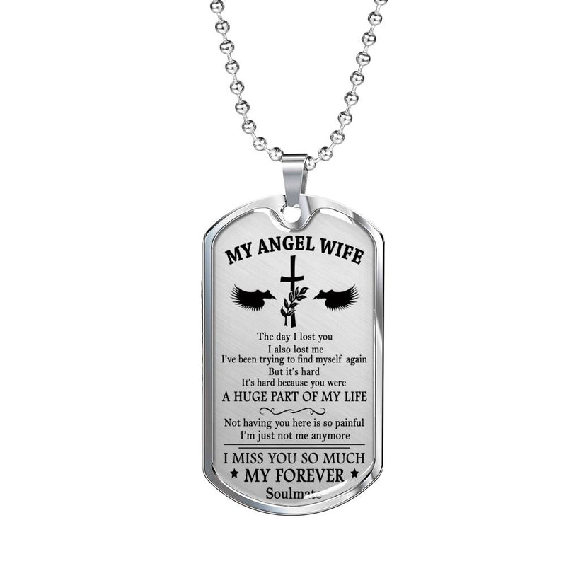 Wife Birthday Gifts My Angel Wife Dog Tag Pendant Military - I Miss You So Much Quotes Necklace Chain - Anniversary Gift for Your Love Girlfriend