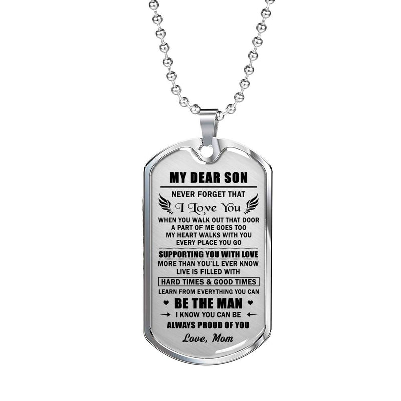 My Son Dog Tag Military - Never Forget I Love You Quote Pendant Necklace Ball Chain - Unique Birthday Christmas Gifts For Little Boys, Kids