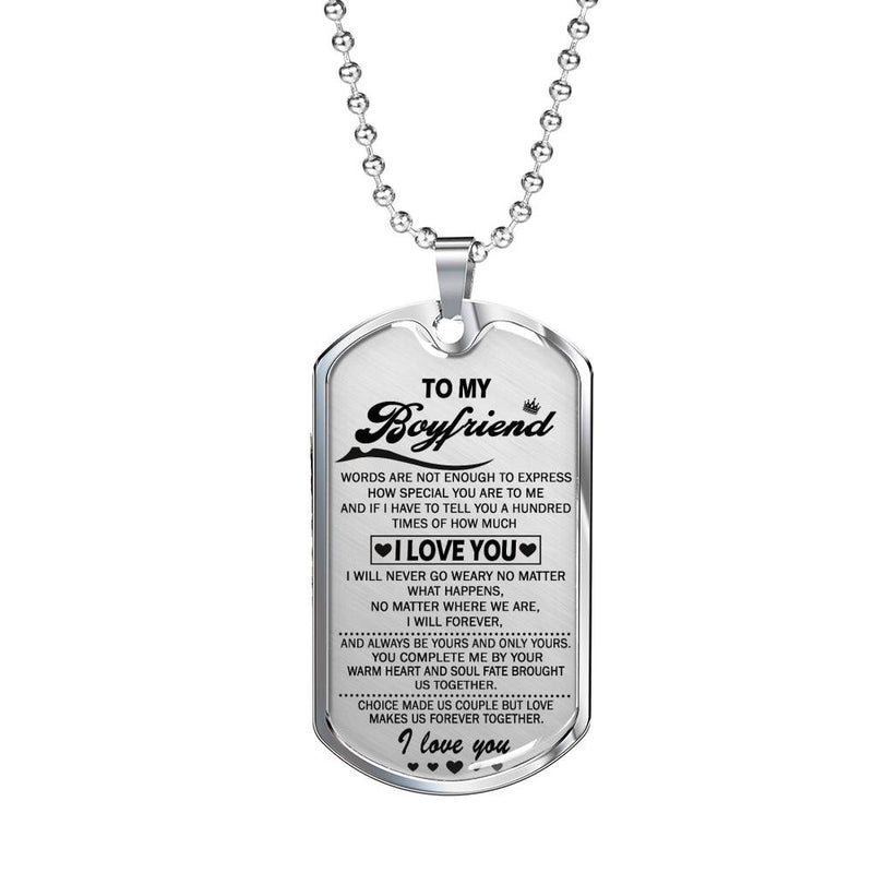Boyfriend Dog Tag Necklace Custom Stainless Steel Gold From Girlfriend - I Love You Quotes - Valentine Birthday Gifts For Men