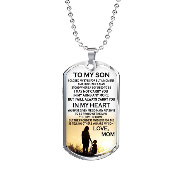 CHISIDE Son Birthday Gifts From Mom - To My Son Personalized Necklace, You Are My Son Quotes Dog Tag Military - Amazing Gag Gift for Your Son, Little Boys