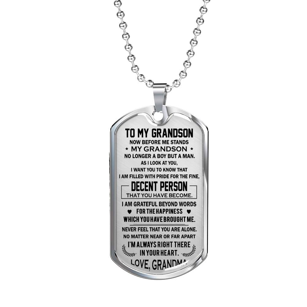 Grandson Dog Tag Military From Grandma - Never Feel That You Are Alone Necklace Custom Xmas Birthday Gift For Child
