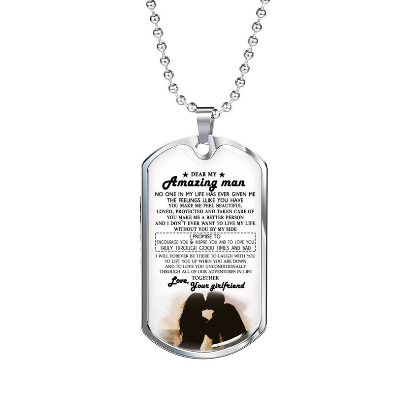 Dear Amazing Man Dog Tag Military Ball Chain - I Love You Quotes Pendant Necklace Custom - Happy Birthday Gifts For Your Love Man