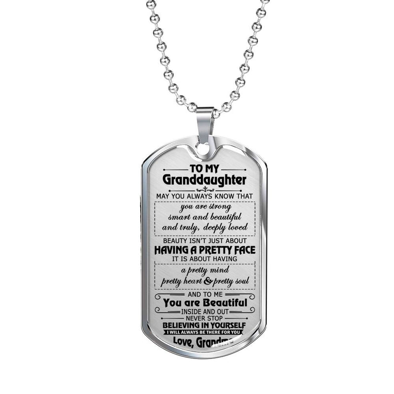 Granddaughter Necklace From Grandma, Nana - To My Granddaughter Personalized Dog Tag - Grandmother Granddaughter Gifts Birthday Gag Gift For Your Little Girl