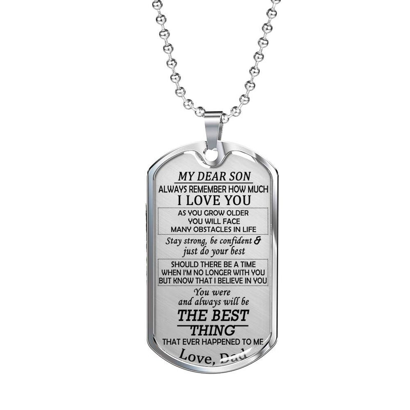 My Dear Son Dog Tag Military Love Dad - Father And Son, I Love You Silver/Gold Pendant Necklace - Birthday Presents For Son , Son Graduation Gifts, Son Christmas Gift