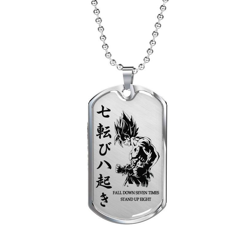 Fall Down Seven Times Quotes Dog Tag Military Ball Chain - Goku Pendant Necklace Chain - Happy Birthday Gifts For Dragon Ball Fan