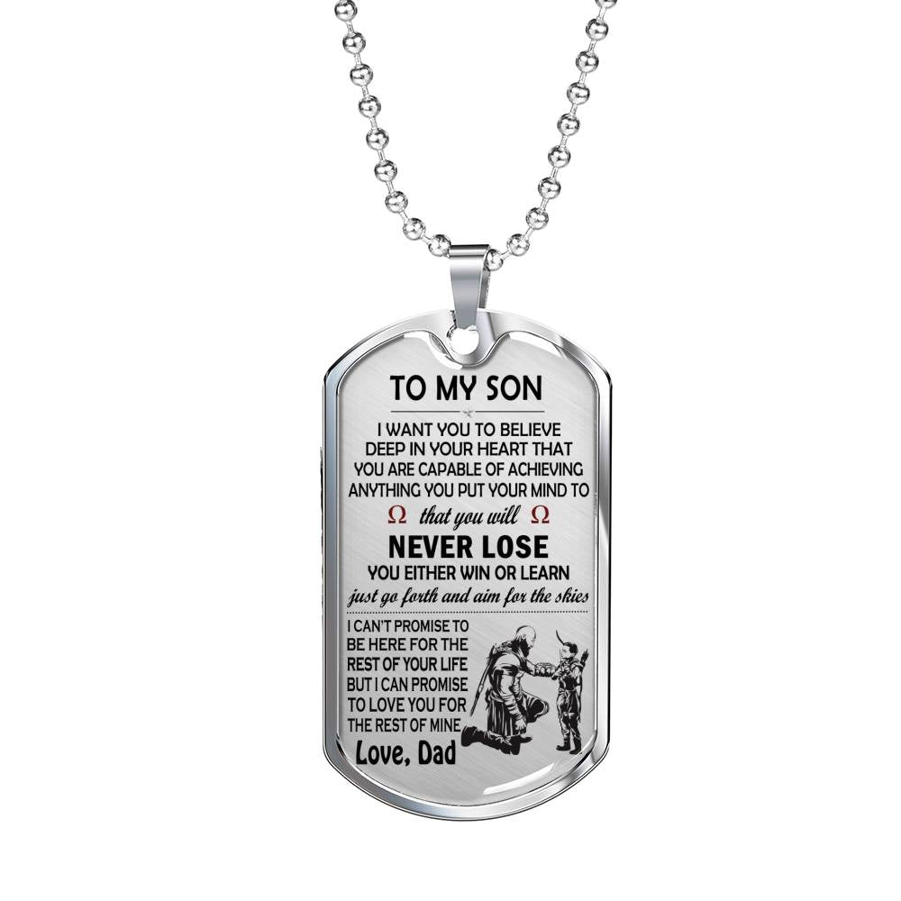 Son Miliary Dog Tag Personalized From Father - Believe Deep In Your Heart Necklace Chain - Son Graduation Gifts Birthday Christmas Gag Gift Pendant Jewelry Silver/Gold