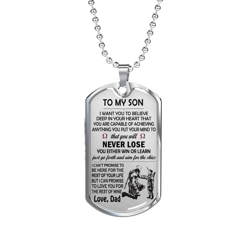 Son Miliary Dog Tag Personalized From Father - Believe Deep In Your Heart Necklace Chain - Son Graduation Gifts Birthday Christmas Gag Gift Pendant Jewelry Silver/Gold