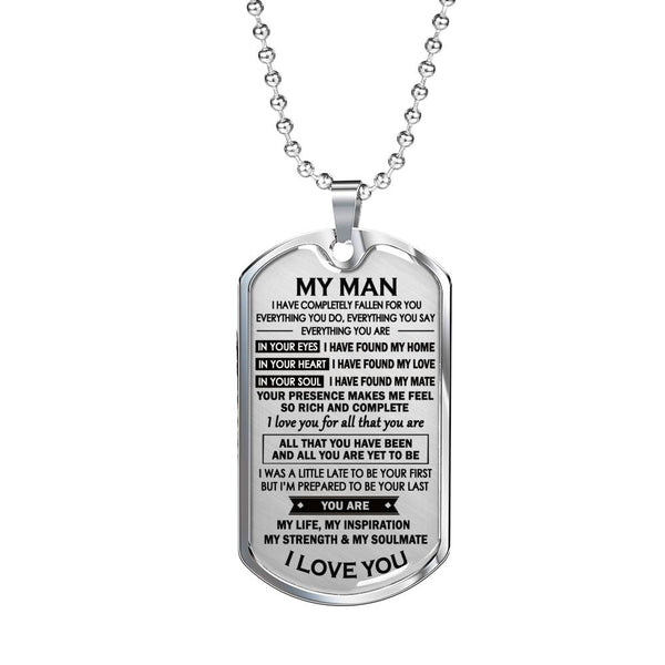 CHISIDE My Man Pendant Military Ball Chain - You Are My Life, Inspiration, Strength, Soulmate Dog Tag Necklace - Personalized Birthday Gifts for Husband Boyfriend Fiance