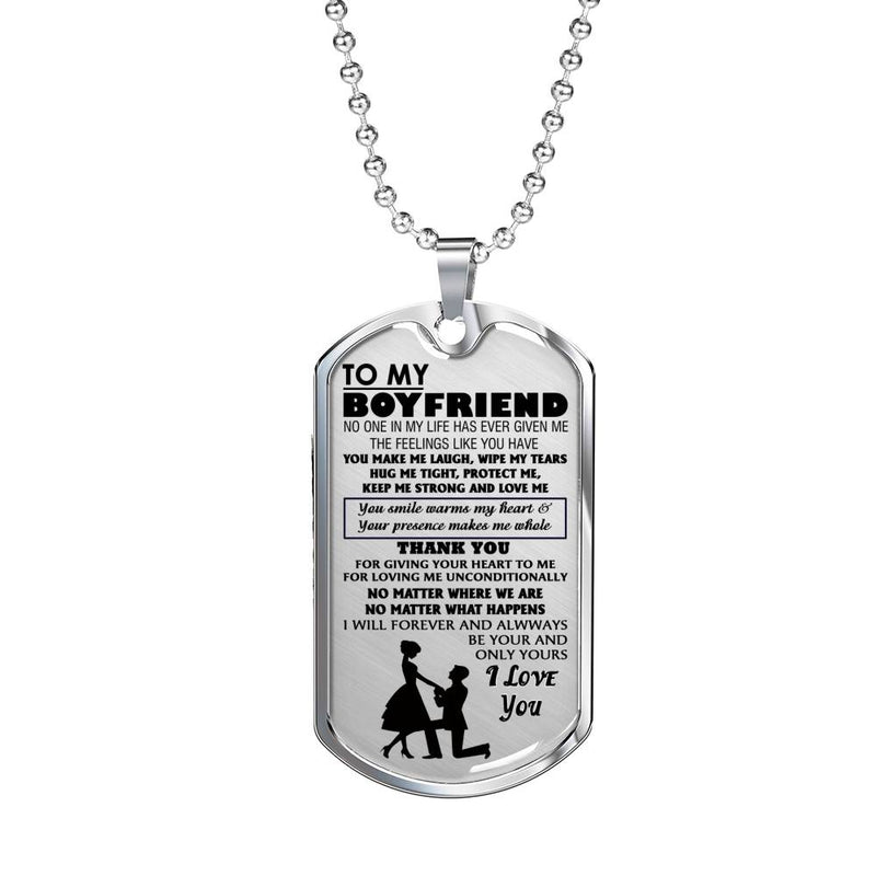 Boyfriend Dog Tag Military Ball Chain - To My Boyfriend Quotes Pendant Necklace From Girlfriend - Anniversary Presents For Love Birthday Gag Gifts For Fiance Man