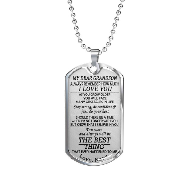 CHISIDE My Dear Grandson Dog Tag Military From Nana - I Love You Necklace Chain - Grandma Grandson Gifts Birthday Gag Gift Jewelry