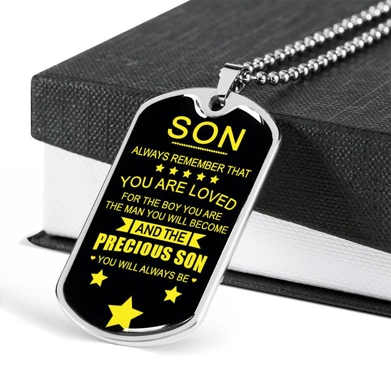 Dad To My Son Dog Tag Necklaces - Always Remember That You Are Loved Quotes From Father - Anniversary Christmas Birthday Gifts For Little Boys