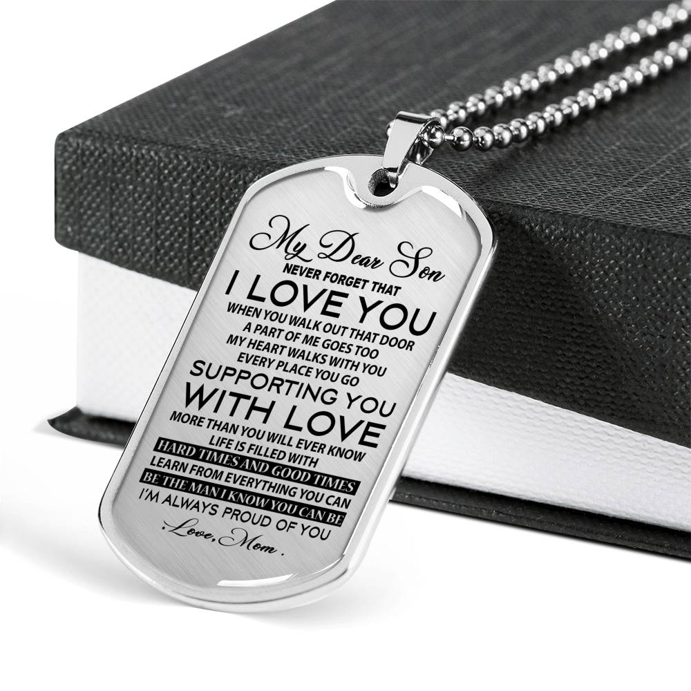Dear Son Never Forget That I Love You Dog Tag Military From Mother Mom And Son Birthday Xmas Gifts For Child