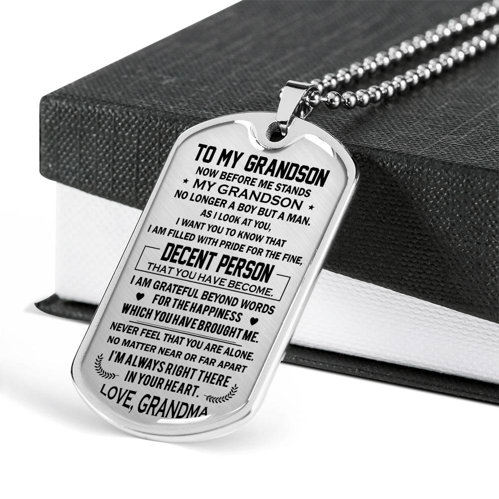 Grandson Dog Tag Military From Grandma - Never Feel That You Are Alone Necklace Custom Xmas Birthday Gift For Child
