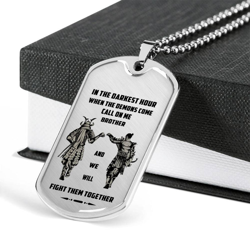 CHISIDE Brother Dog Tag Military - Samurai Necklace Dog Tags For Men - We Will Fight Them Together Pendant Necklace Personalized Birthday Gifts For Brothers