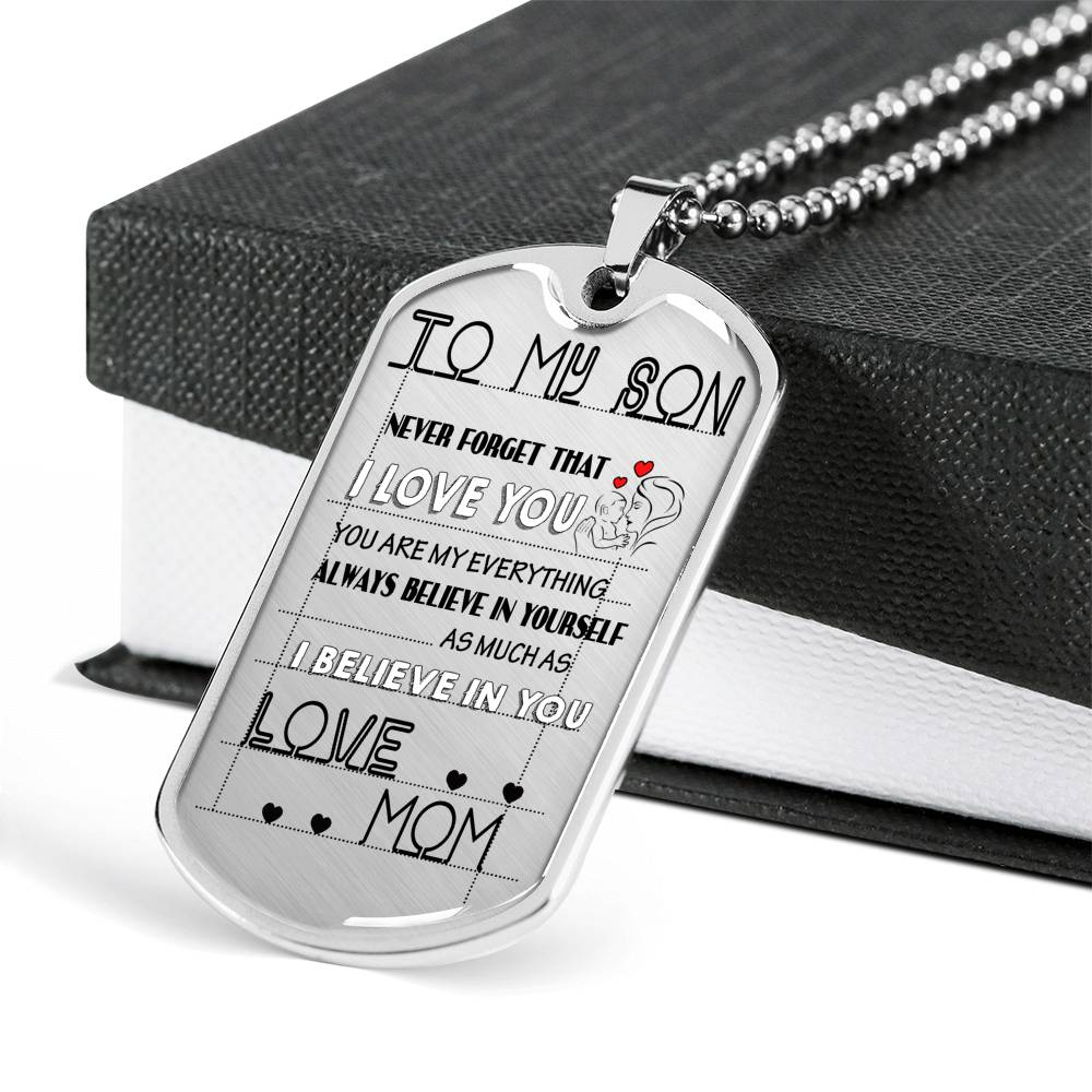 Mom And Son Dog Tag Necklace Custom - I Believe In Yourself Necklaces Stainless Steel Birthday Gifts For Little Boy