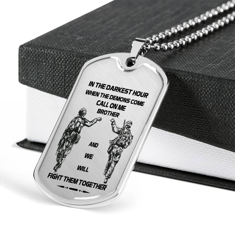 Soldier Necklace Dog Tags For Men - Brother Dog Tag Military Silver - We Will Fight Them Together Pendant Necklace Personalized Birthday Gifts For Brothers