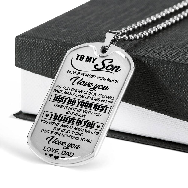 Son Dog Tag Necklace Custom From Dad - I Love You Quotes From Dad Father - Unique Birthday Xmas Gifts For Teen Boy, Child