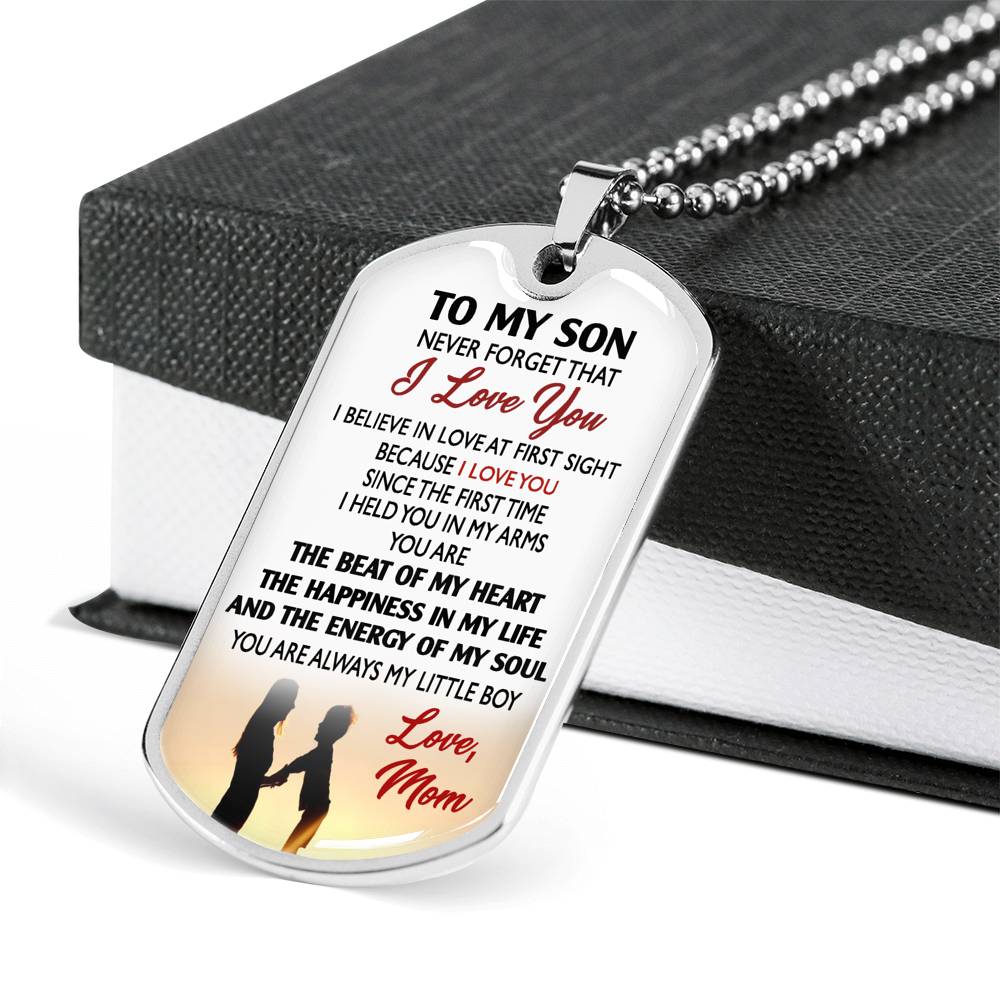 I Love You Son Necklace Dog Tag Custom Silver Gold - You Are The Beat Of My Heart From Mom - Mother And Child Pendant Perfect Gag Gifts With Box