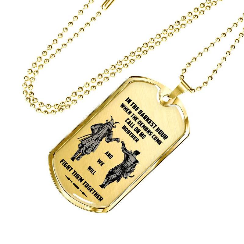 CHISIDE Brother Dog Tag Military - Samurai Necklace Dog Tags For Men - We Will Fight Them Together Pendant Necklace Personalized Birthday Gifts For Brothers